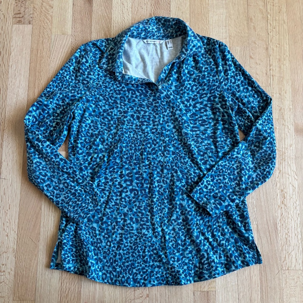 Isaac Mizrahi - Blue Leopard Print Long Sleeve Top